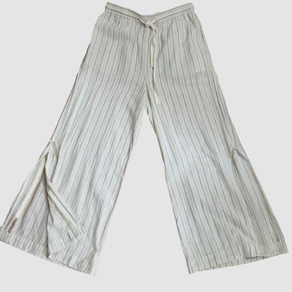 INTIMATELY FREE PEOPLE Women Striped Wide Leg Slit Cropped Pants XS Drawstring - Picture 1 of 9